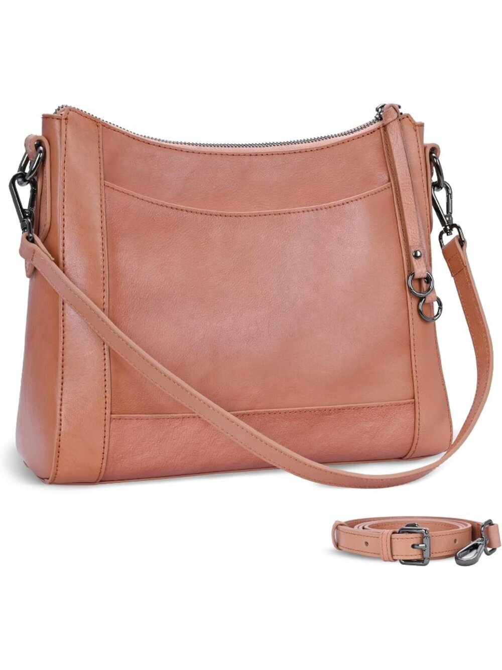 Women's Pink Leather Crossbody Fashion Satchel Handbags with Adjustable Straps - Picture 1 of 6